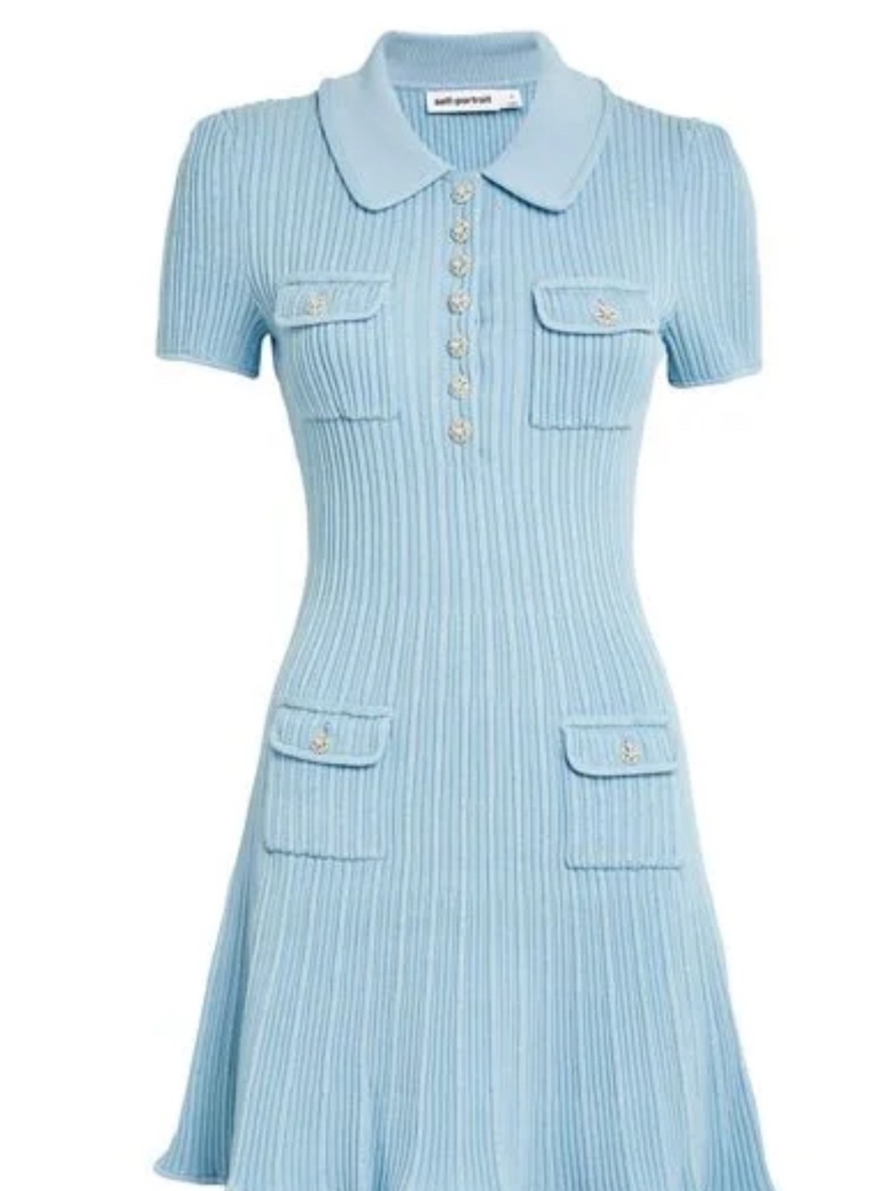 Self-Portrait Powder Blue Ribbed Polo Mini Dress